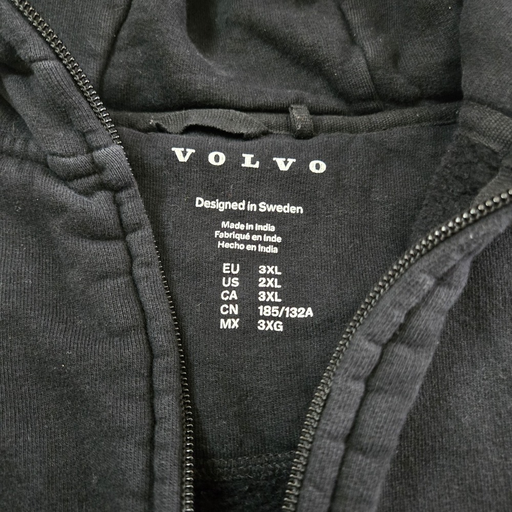 Volvo Logo Graphic Full Zip Hooded Sweatshirt Mens 3XL Black Heavyweight Sweden - Picture 4 of 7
